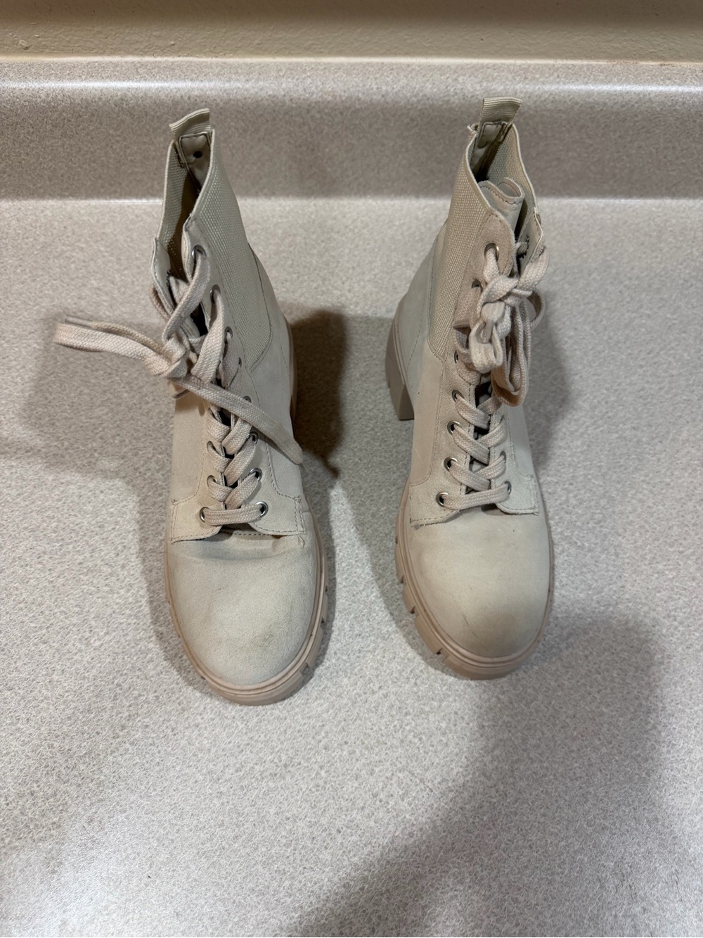 Steve Madden Beige Lace-Up Combat Boots
